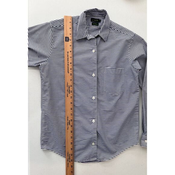 VTG J Crew Button Up Shirt Blue White Stripe Cotton Long Sleeve Women's 2 - Picture 8 of 9